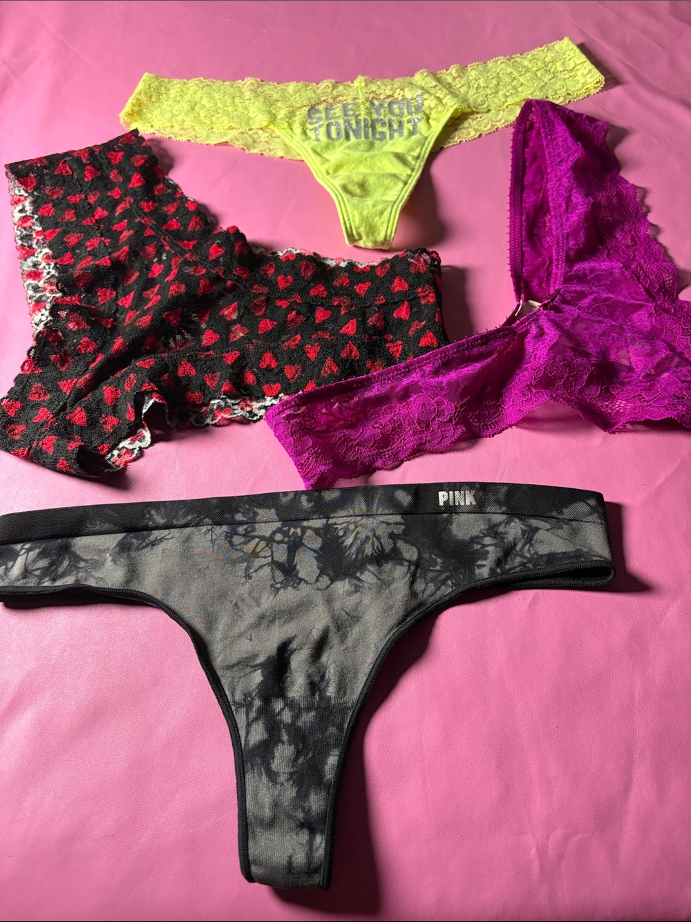 Victoria's Secret PINK Multi-Color Lace & Cotton Thong Set